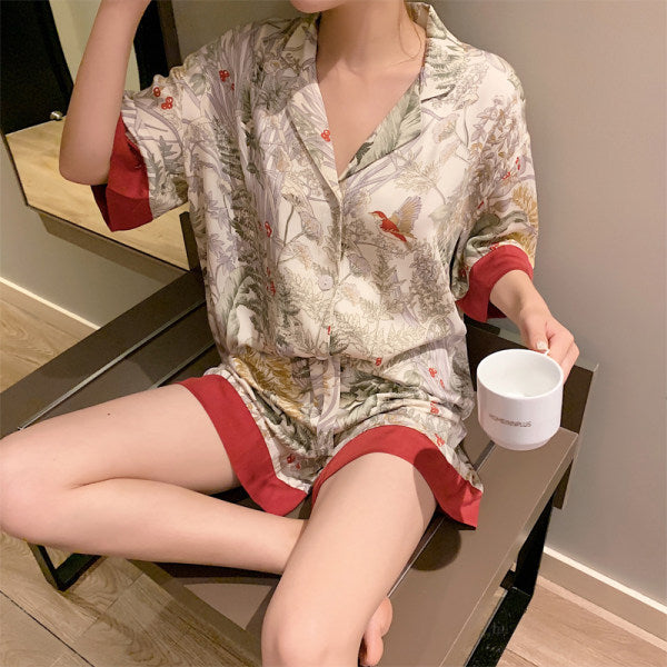 Ice Silk Bird Pajamas Suit