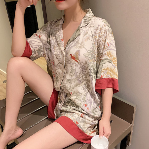 Ice Silk Bird Pajamas Suit