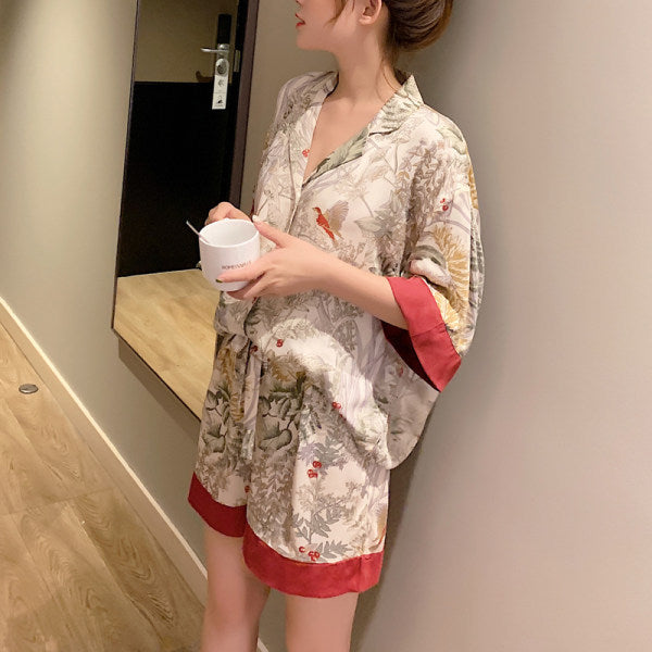 Ice Silk Bird Pajamas Suit