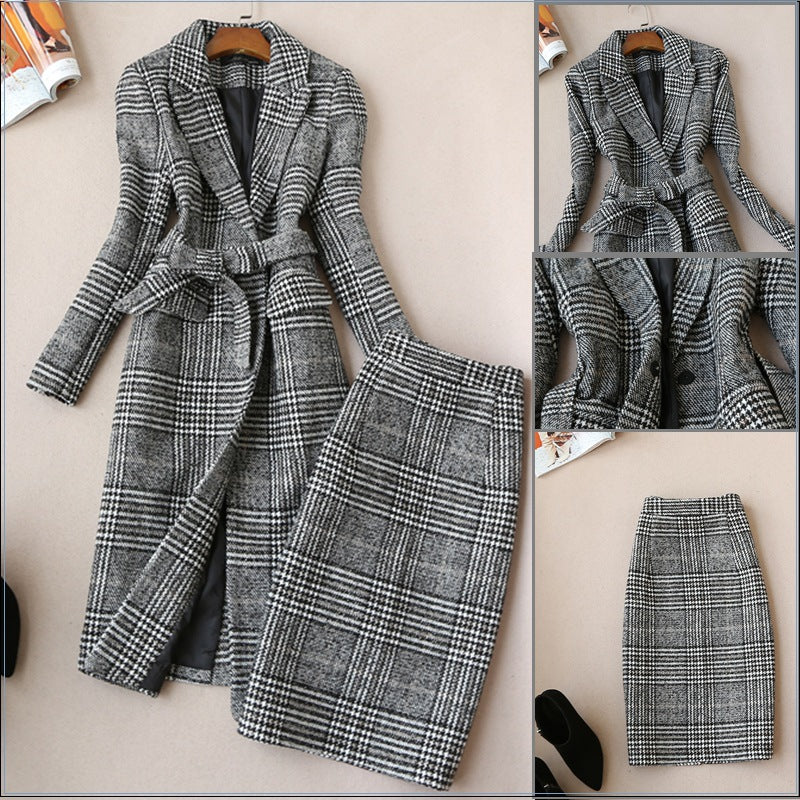 Ensemble Suit Check Coat Skirt