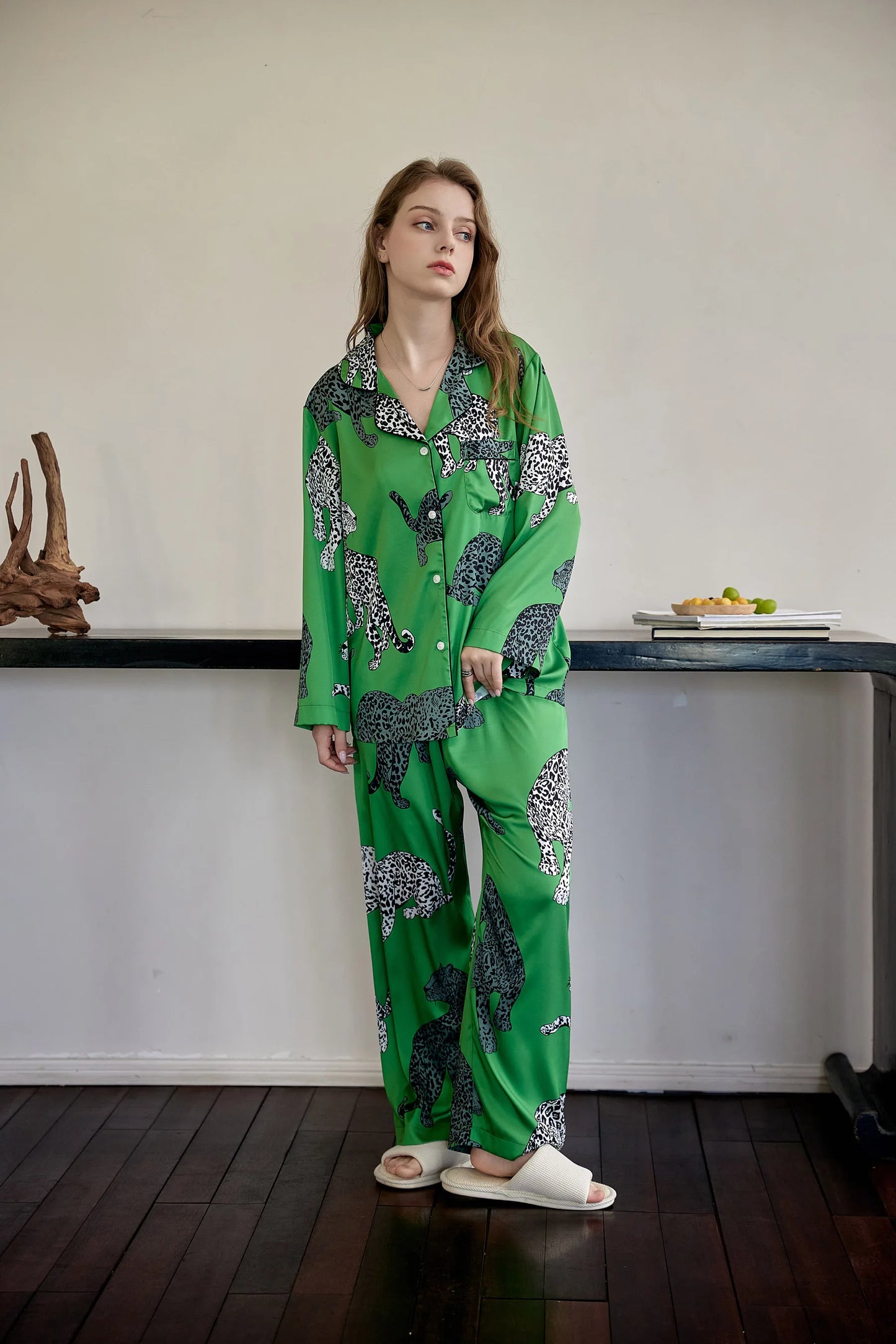 Green Leopard Sleepwear Silk