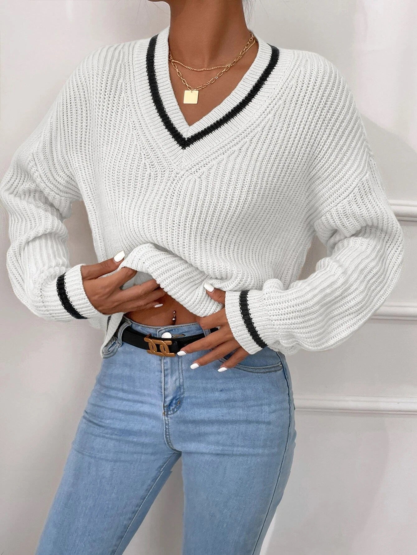 Preppy V-neck Sweater