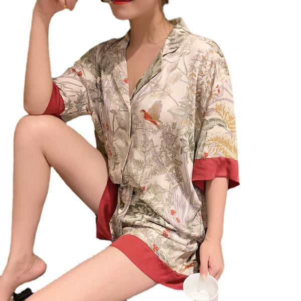 Ice Silk Bird Pajamas Suit