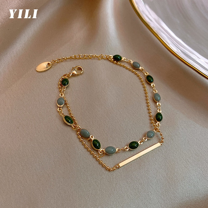 Bracelet Green Crystal Charm