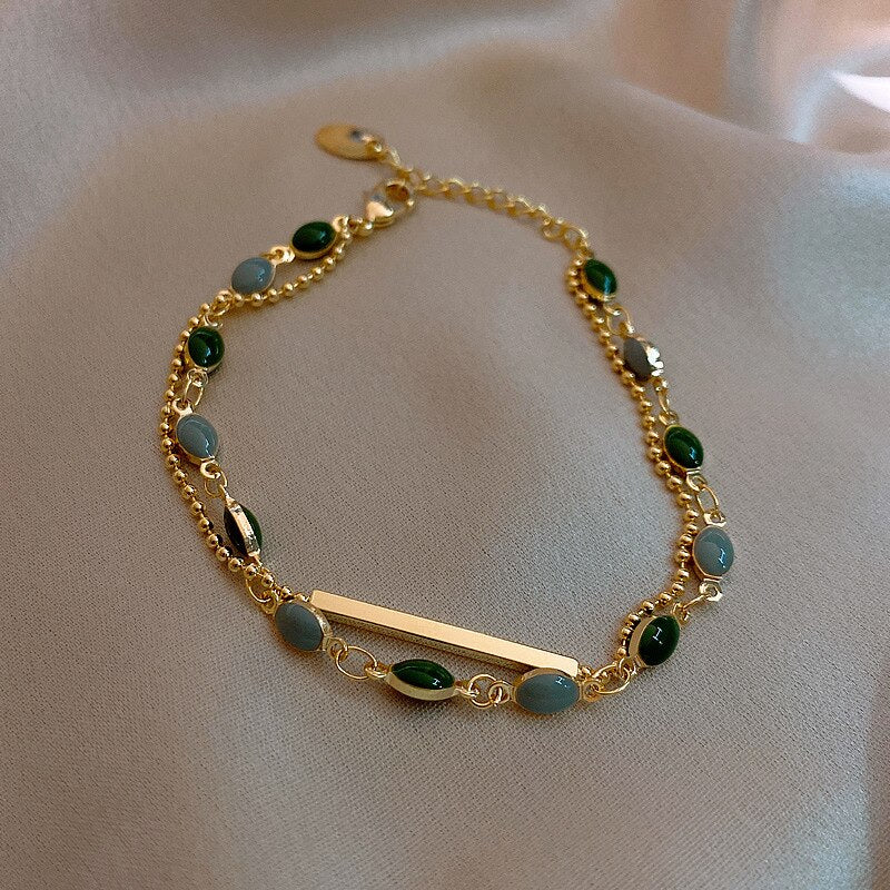 Bracelet Green Crystal Charm