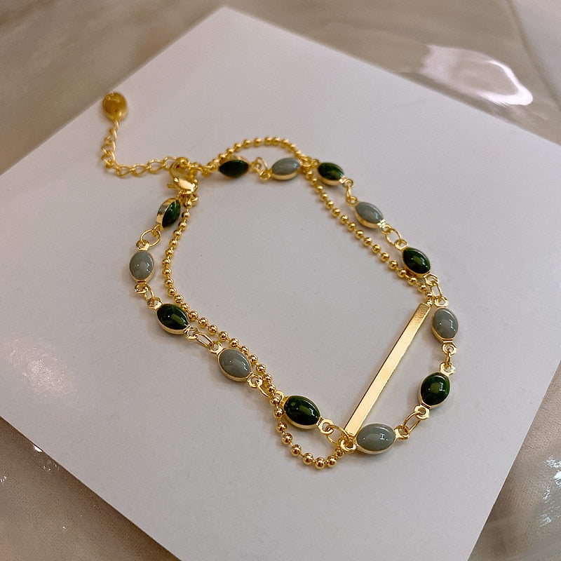 Bracelet Green Crystal Charm